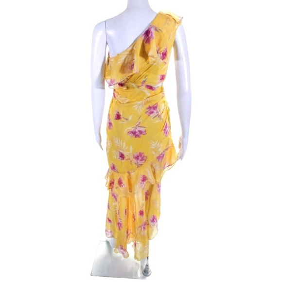 AMUR Vi Dress Size 0 Yellow Silk Floral Print Ruffle - Picture 3 of 10